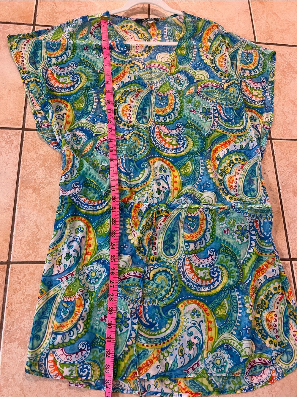 Lauren Ralph Lauren Multicolor Sheer Paisley V-Neck Beach Cover Dress, Sz‎ L - Picture 7 of 8